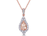 1.10 Carat (ctw) Morganite & White Sapphire Drop Pendant Necklace in 10K Rose Pink Gold with Chain 